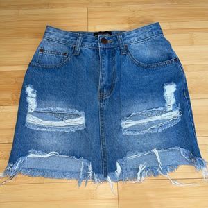 PrettyLittleThing Distressed Denim Jean Skirt
